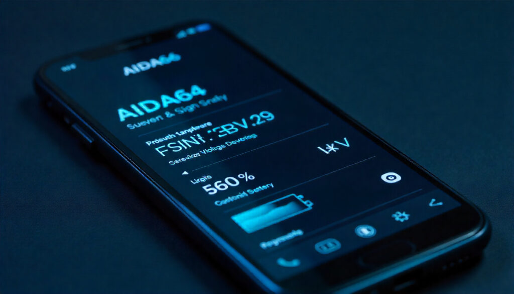 AIDA64 app showing device sensors and info