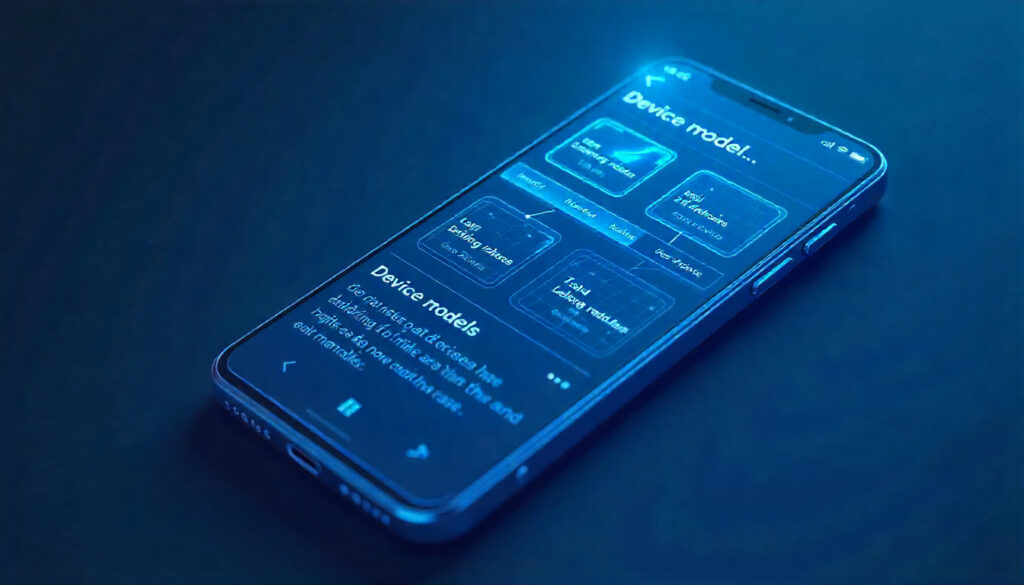 Android phone with app showing model info