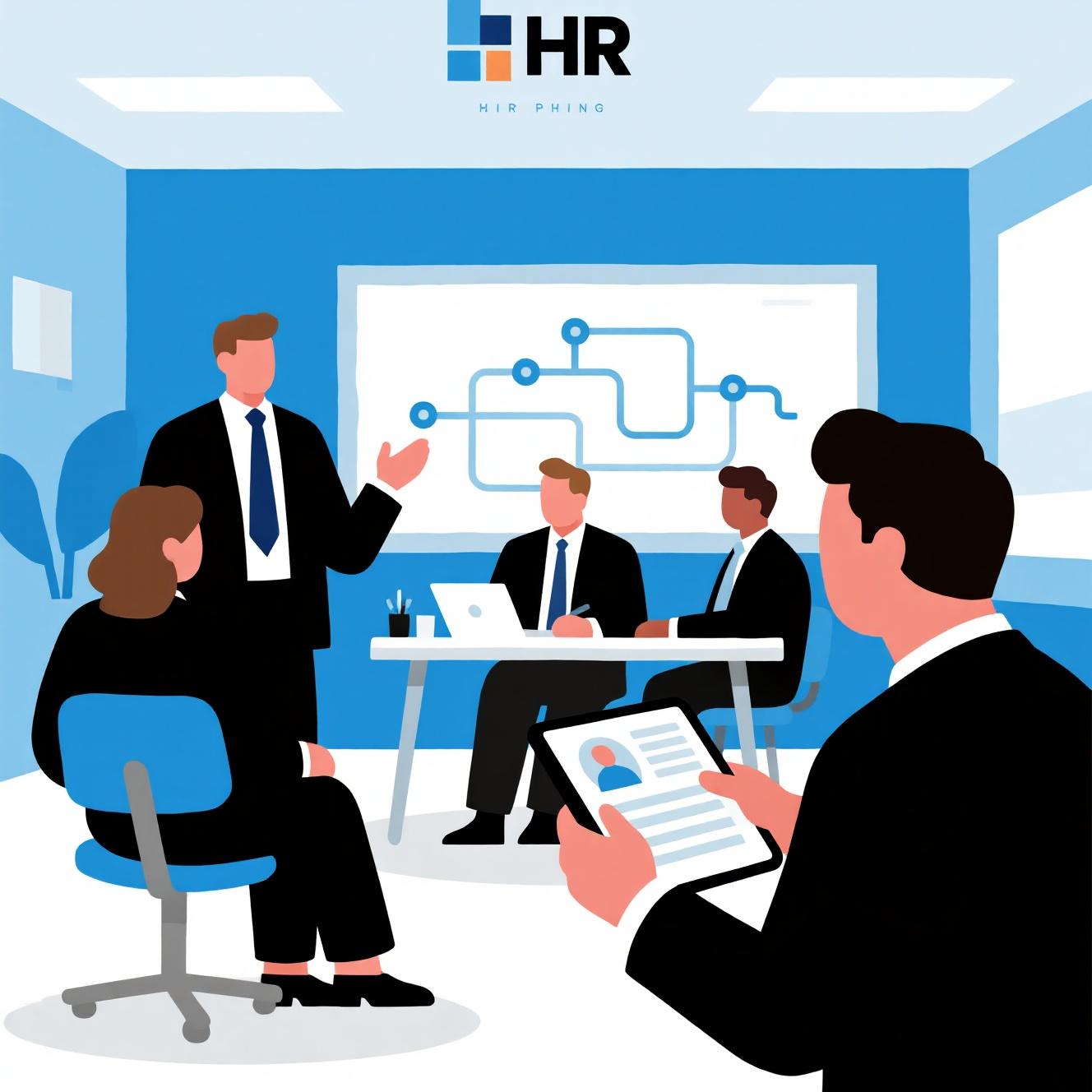 Modern HR recruitment office with hiring manager and candidate pipeline