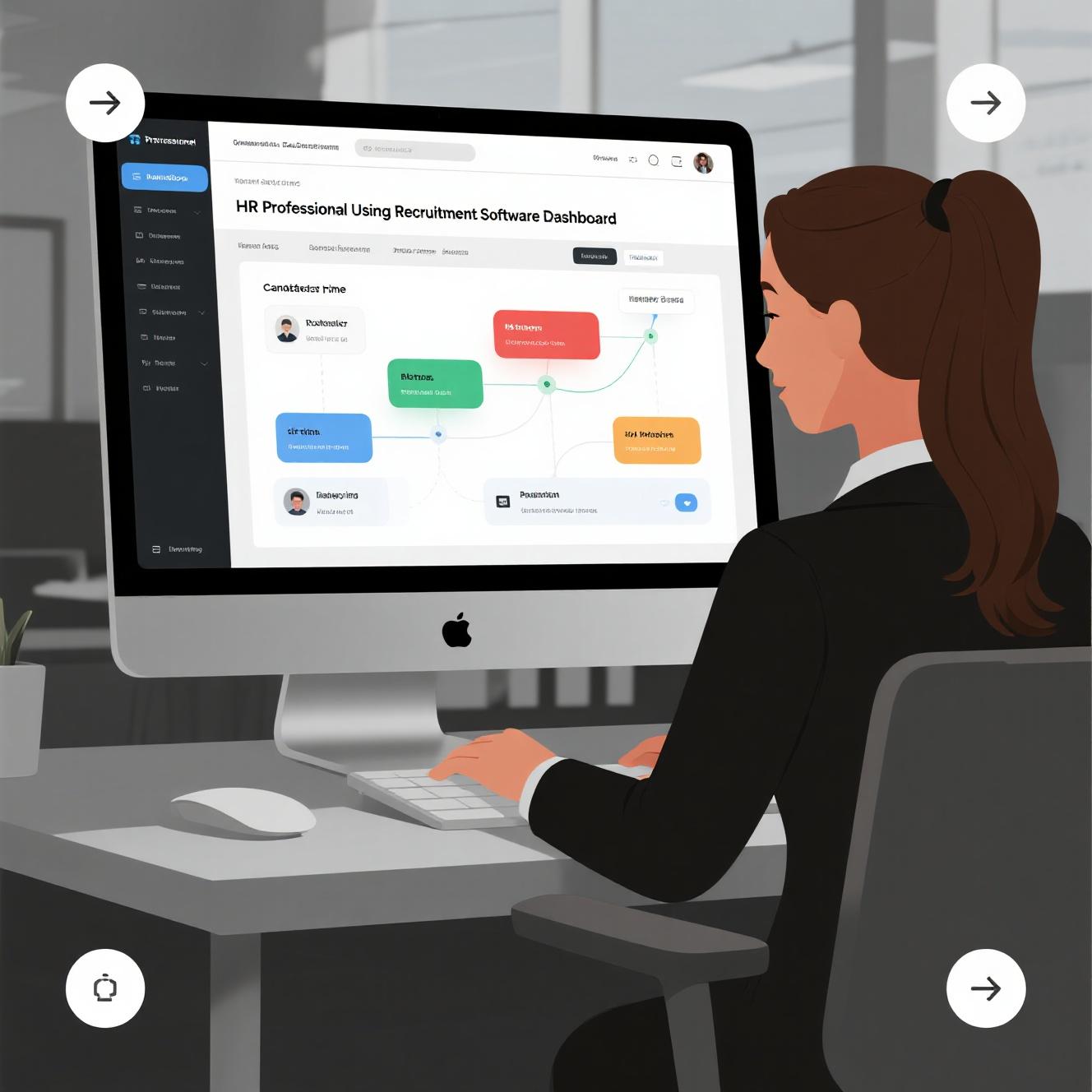 HR professional using recruitment software dashboard with candidate pipeline kanban
