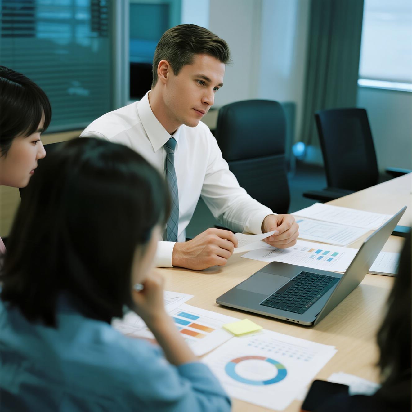 Team reviewing survey data Team collaboration meeting reviewing survey data, market research analysis
