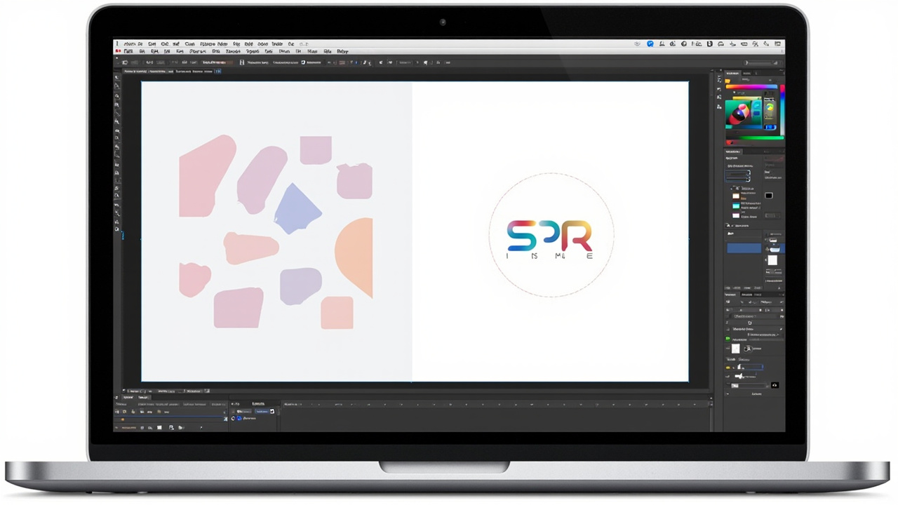Split-screen comparison of a generic logo template and a customized branded version being adjusted on a digital design platform with color palettes and typography options visible