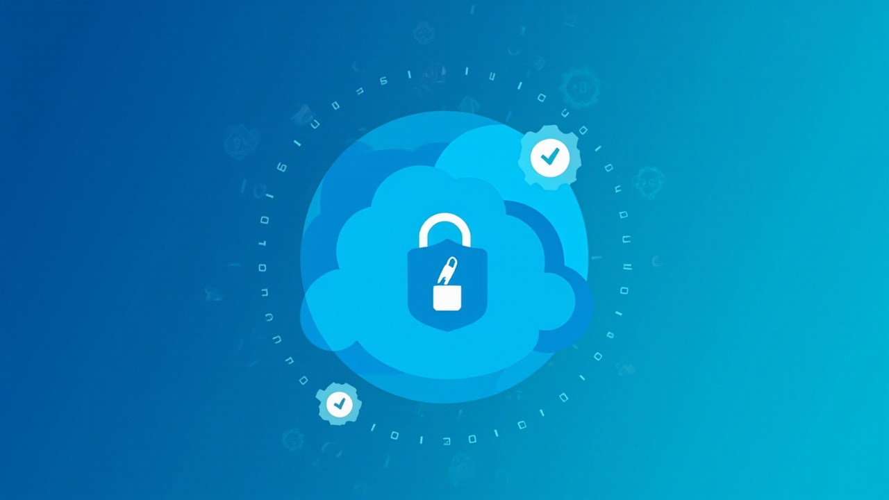 Cloud storage security concept with shield and padlock protecting digital files