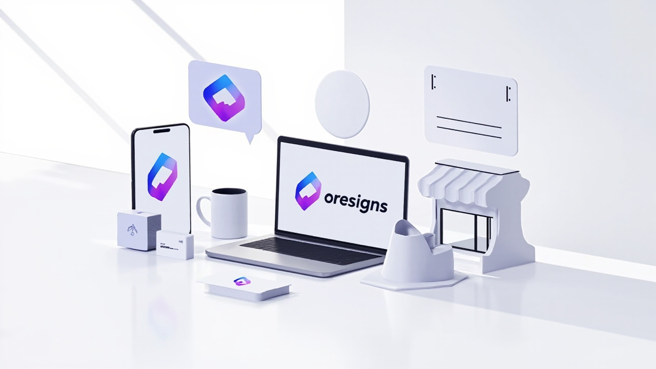 Professional logo displayed across various brand materials including digital and physical items demonstrating brand consistency