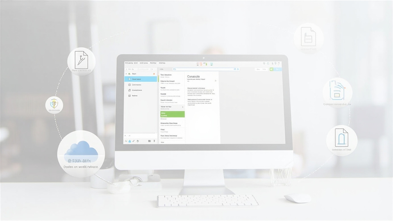 A visual representation of PDF editor features including editing tools, security options, and cloud integration displayed around a computer interface
