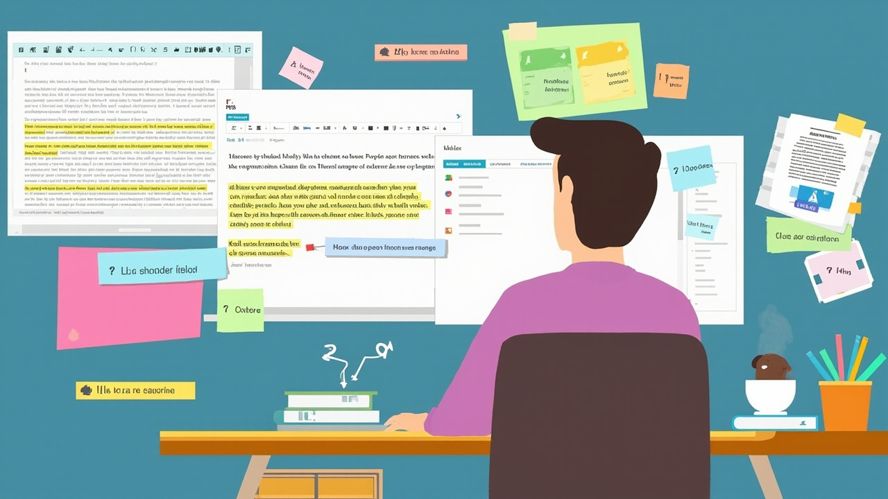 Professional writer using an advanced grammar checker with style improvement suggestions displayed on screen