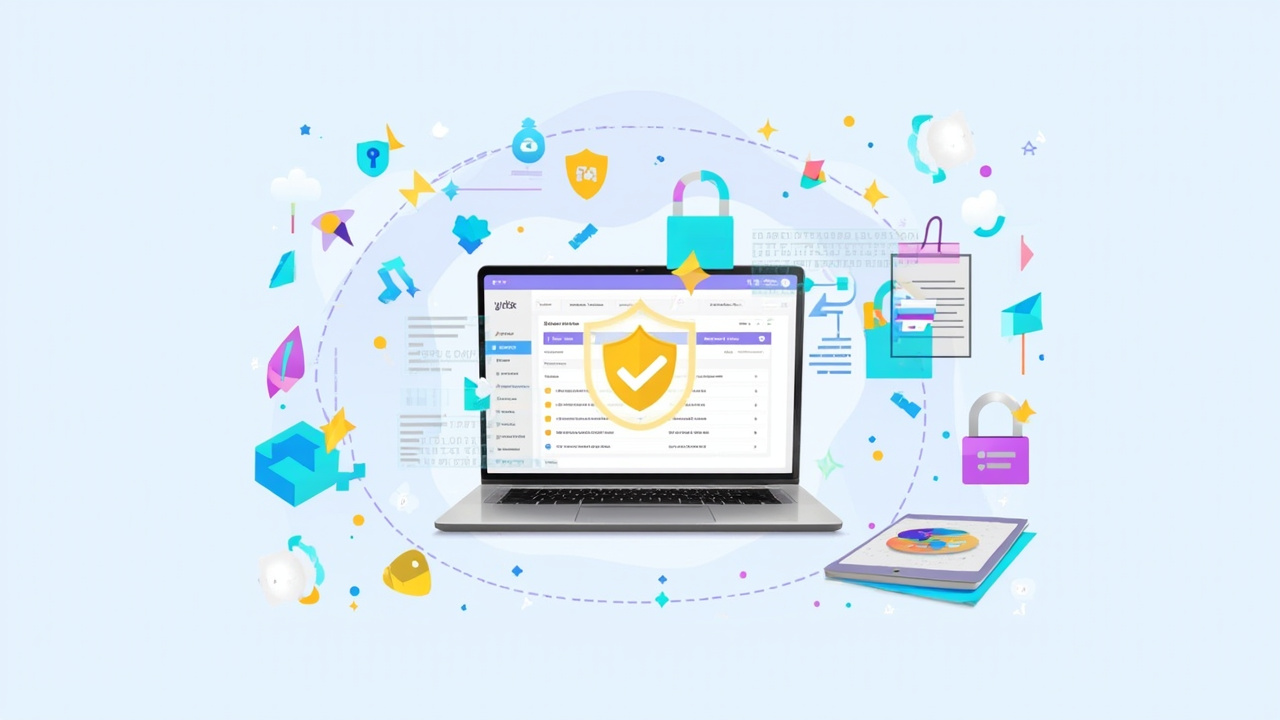 Password manager security concept with encryption padlocks and cross-platform device integration