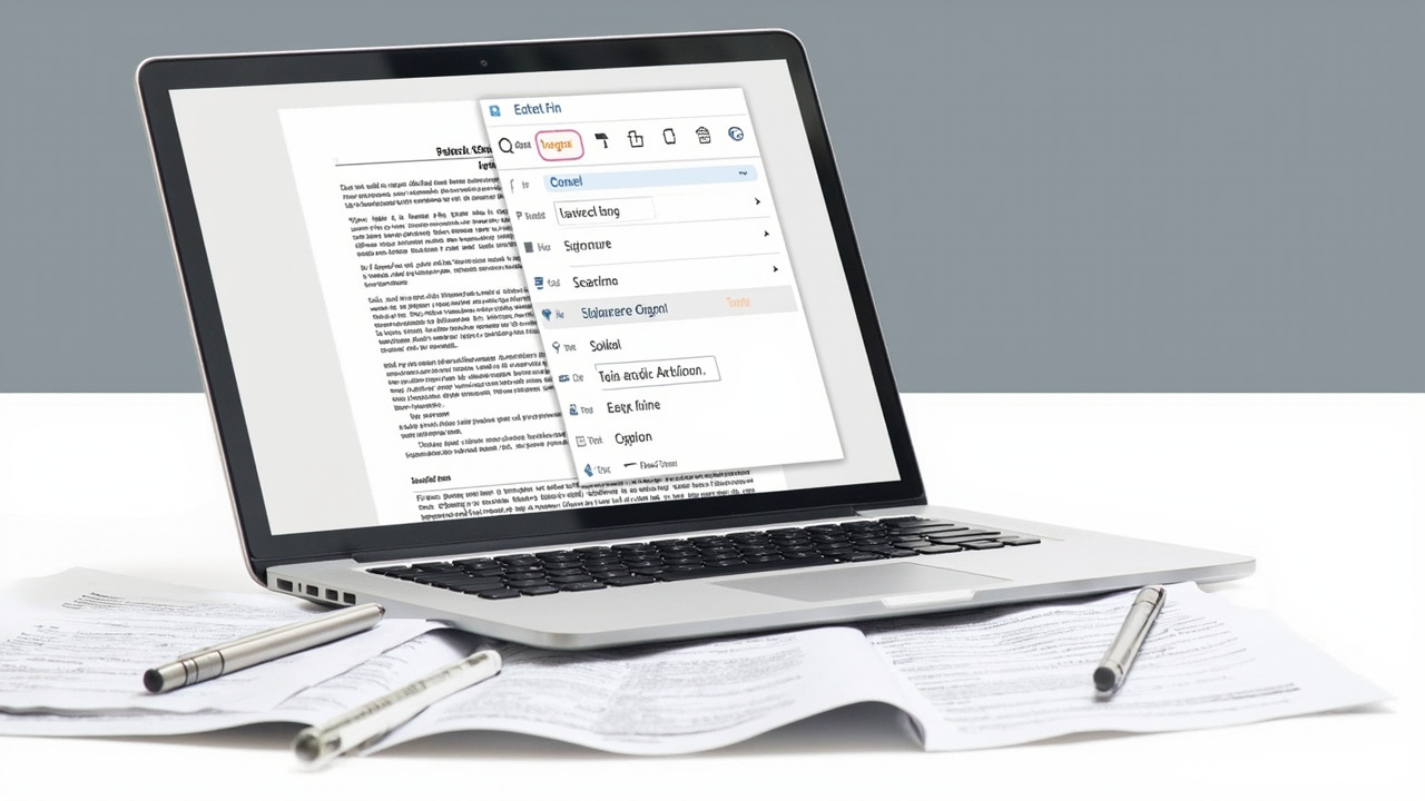Laptop showing a PDF editor with various annotation tools open, highlighting the indispensability of PDF editing software.