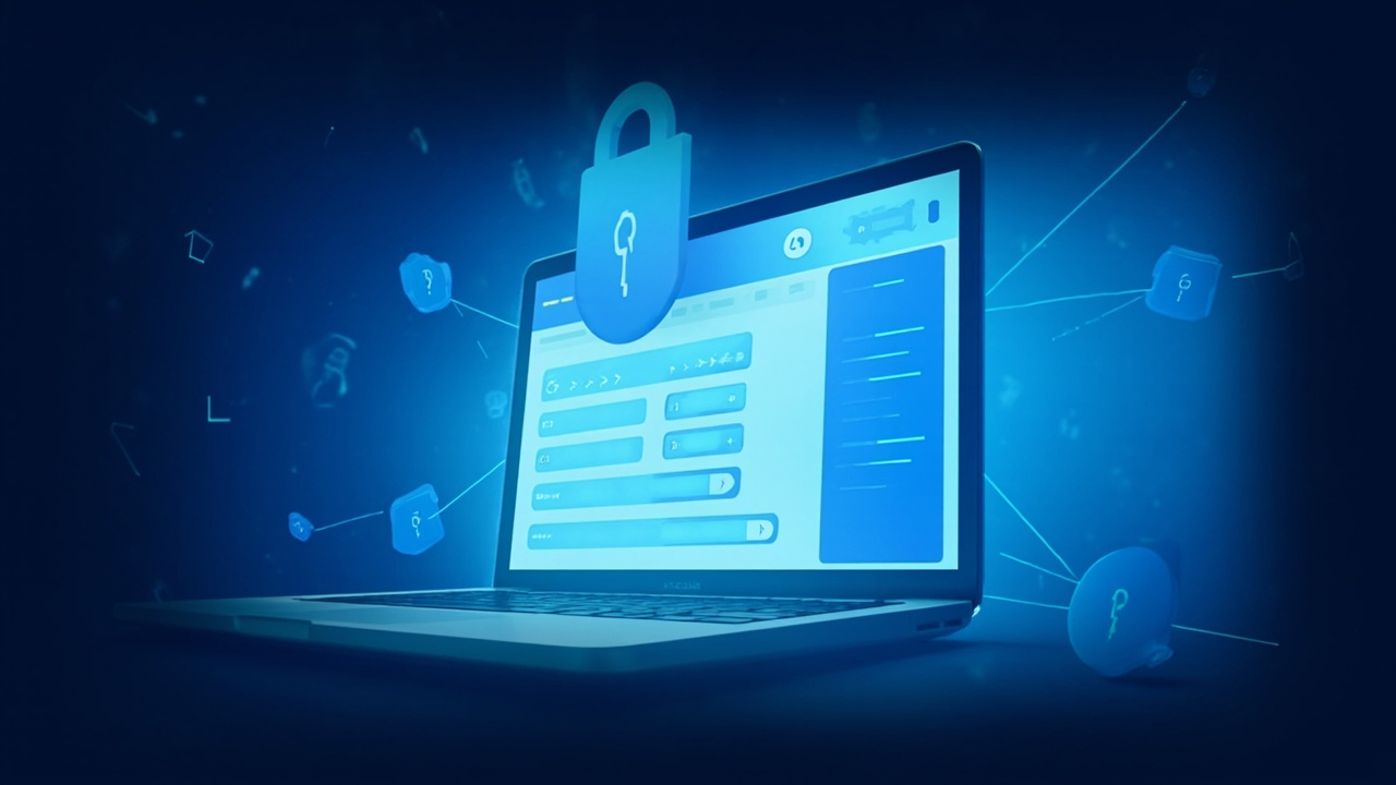 Password manager interface showing secure login credentials on a modern laptop