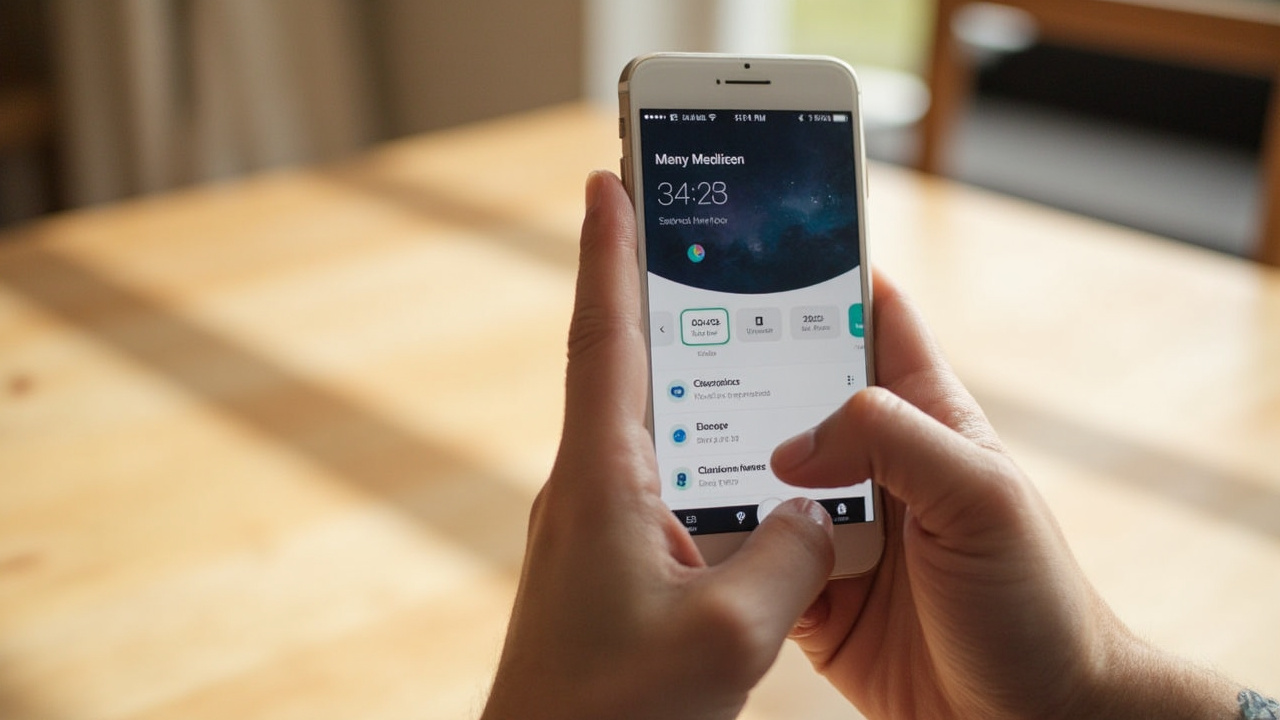 Smartphone showing meditation app interface with features