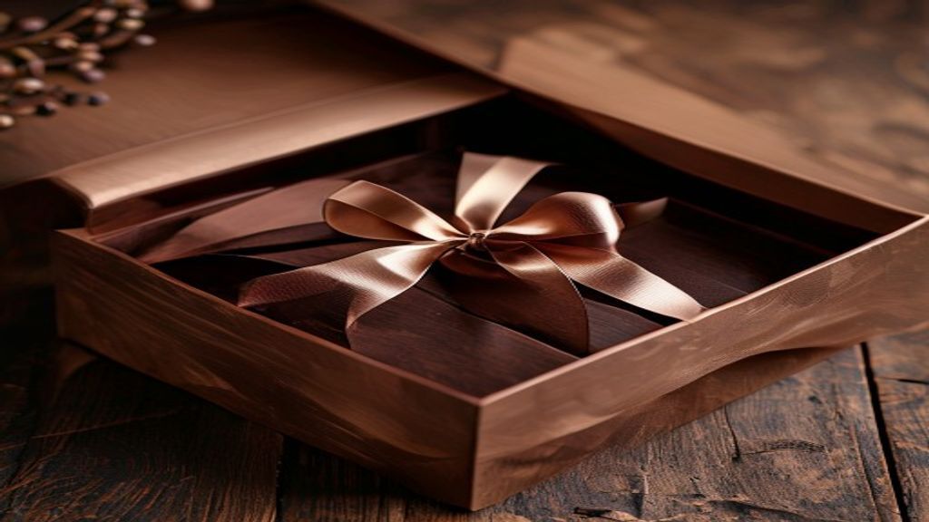 Elegant luxury chocolate gift box with ribbon packaging
