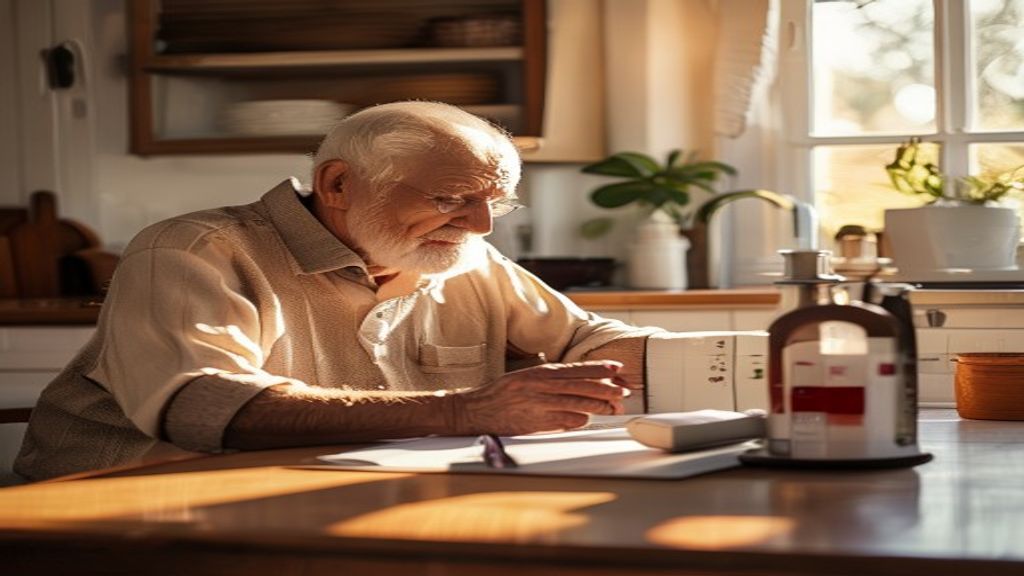 Elderly senior measuring blood pressure at home