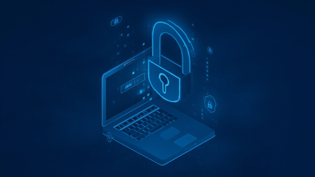 Illustration of a secure password manager protecting a smartphone and laptop, representing essential digital security tools for 2026.